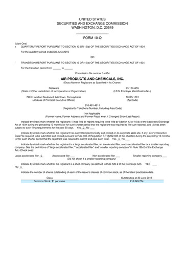 Thumbnail Air Products and Chemicals 10-Q Quarterly Report FY2016 