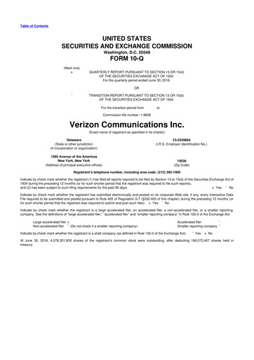 Vorschaubild Verizon 10-Q Quartalsbericht 2016 