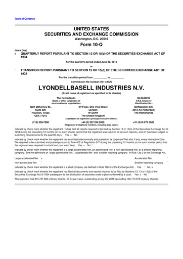 Thumbnail LyondellBasell 10-Q Quarterly Report FY2016 