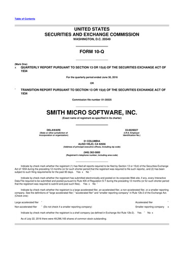 Miniature Smith Micro Software
 10-Q Rapport trimestriel 2016 
