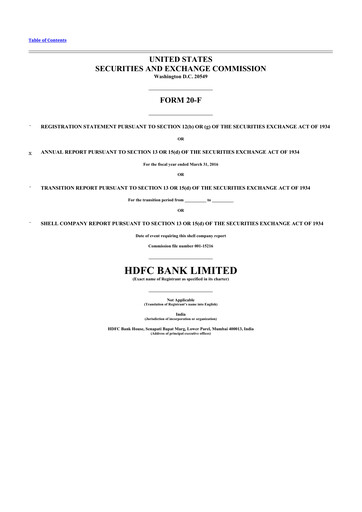 Miniature HDFC Bank 20-F Rapport annuel 2016