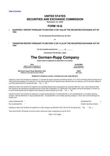 Thumbnail Gorman-Rupp 10-Q Quarterly Report FY2016 