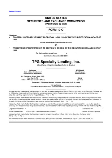 Thumbnail Sixth Street Specialty Lending 10-Q Quarterly Report FY 