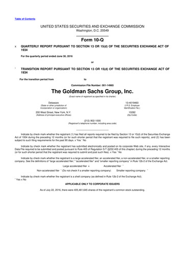 Thumbnail Goldman Sachs 10-Q Quarterly Report FY2016 