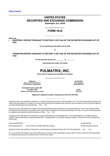 Vorschaubild Pulmatrix 10-Q Quartalsbericht 2016 