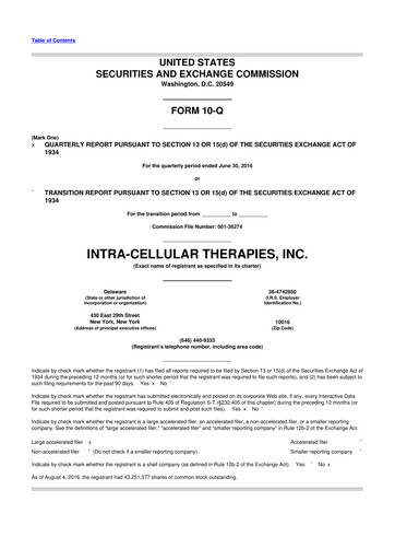 Vorschaubild Intra-Cellular Therapies 10-Q Quartalsbericht 2016 