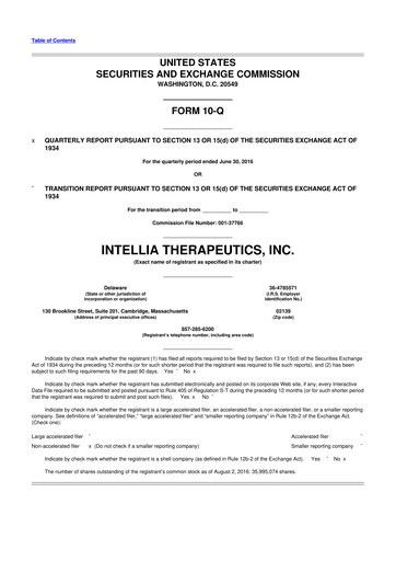 Miniature Intellia Therapeutics 10-Q Rapport trimestriel 2016 