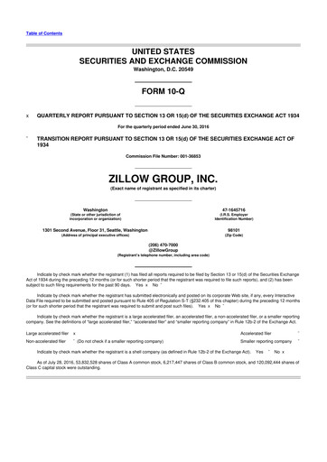Thumbnail Zillow 10-Q Quarterly Report FY2016 