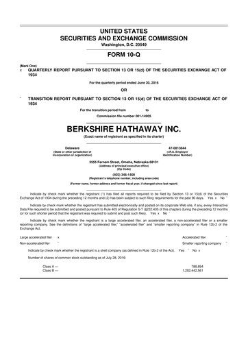 Thumbnail Berkshire Hathaway  10-Q Quarterly Report FY2016 