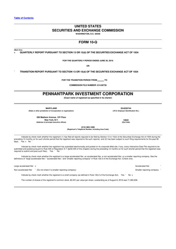 Thumbnail PennantPark Investment 10-Q Quarterly Report FY 