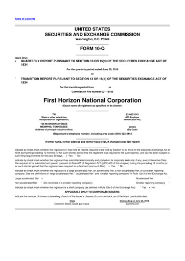 Thumbnail First Horizon Corporation 10-Q Quarterly Report FY2016 