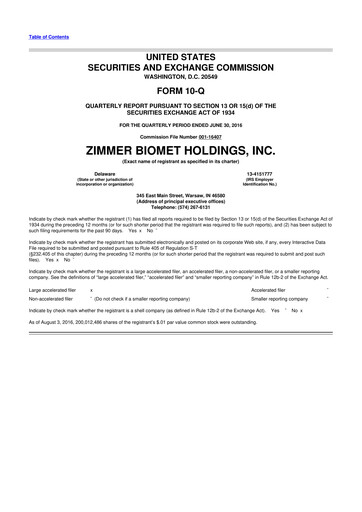 Thumbnail Zimmer Biomet 10-Q Quarterly Report FY2016 