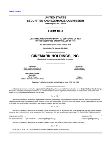 Thumbnail Cinemark Theatres
 10-Q Quarterly Report FY 