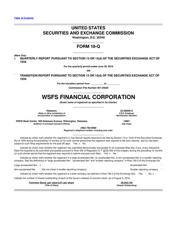 Miniature WSFS Financial 10-Q Rapport trimestriel  