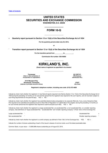 Thumbnail Kirkland's 10-Q Quarterly Report FY 