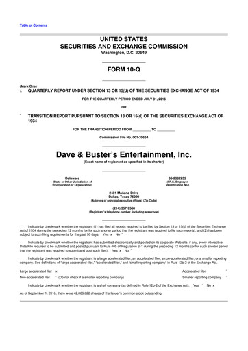 Miniature Dave & Buster's
 10-Q Rapport trimestriel 2016 