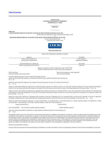 Thumbnail Thor Industries
 10-K Annual Report 2016