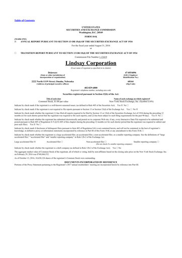 Thumbnail Lindsay Corporation
 10-K Annual Report 2016