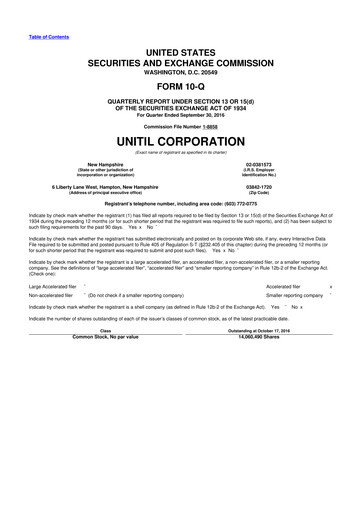 Miniature Unitil Corporation
 10-Q Rapport trimestriel 2016 