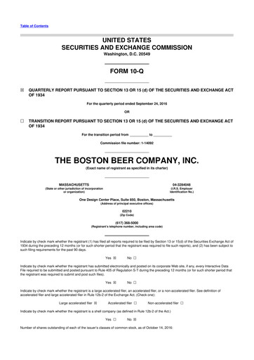 Vorschaubild Boston Beer Company 10-Q Quartalsbericht 2016 