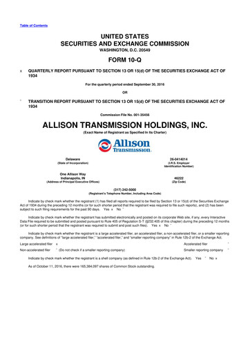 Thumbnail Allison Transmission
 10-Q Quarterly Report FY2016 