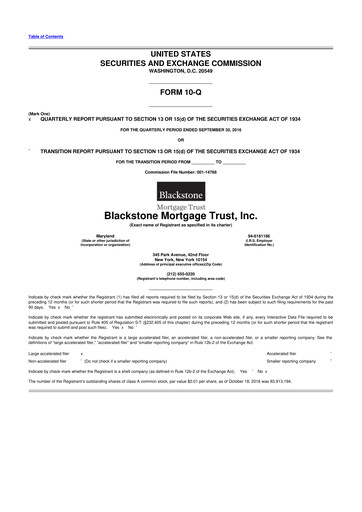 Miniature Blackstone Mortgage Trust
 10-Q Rapport trimestriel 2016 