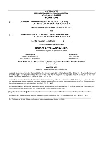 Vorschaubild Mercer International 10-Q Quartalsbericht 2016 