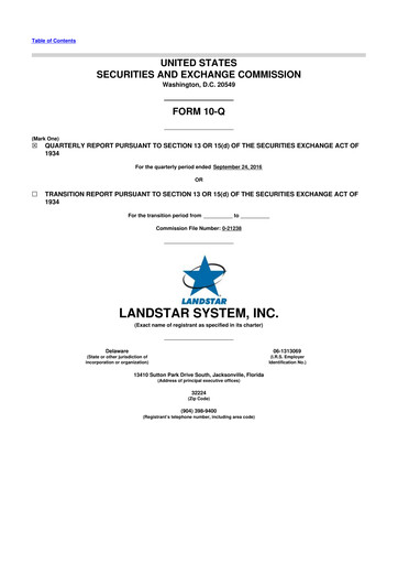 Miniature Landstar System
 10-Q Rapport trimestriel 2016 