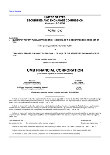 Thumbnail UMB Financial 10-Q Quarterly Report FY2016 