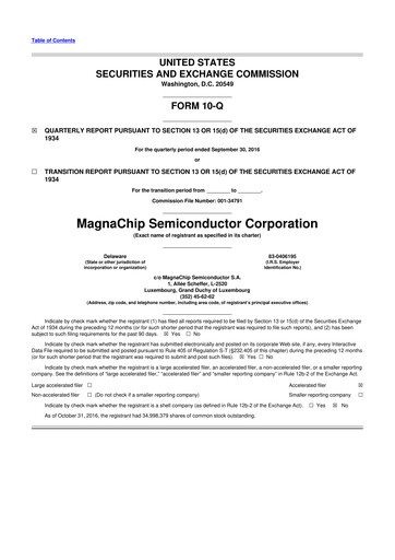 Miniature Magnachip Semiconductor 10-Q Rapport trimestriel 2016 
