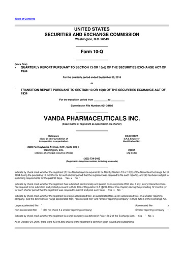 Thumbnail Vanda Pharmaceuticals 10-Q Quarterly Report FY2016 