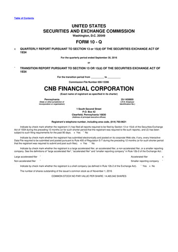 Thumbnail CNB Financial Corp 10-Q Quarterly Report FY2016 