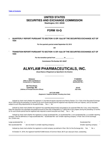 Thumbnail Alnylam Pharmaceuticals
 10-Q Quarterly Report FY2016 