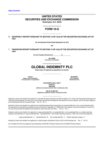 Thumbnail Global Indemnity 10-Q Quarterly Report FY2016 