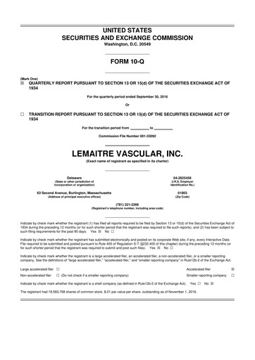 Miniature LeMaitre Vascular 10-Q Rapport trimestriel 2016 