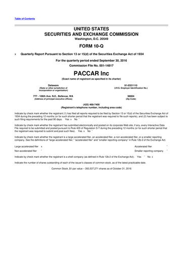 Thumbnail Paccar 10-Q Quarterly Report FY2016 
