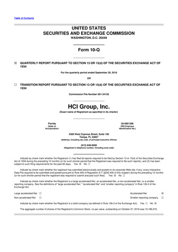Thumbnail HCI Group
 10-Q Quarterly Report FY2016 