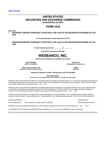 Thumbnail WesBanco 10-Q Quarterly Report FY 