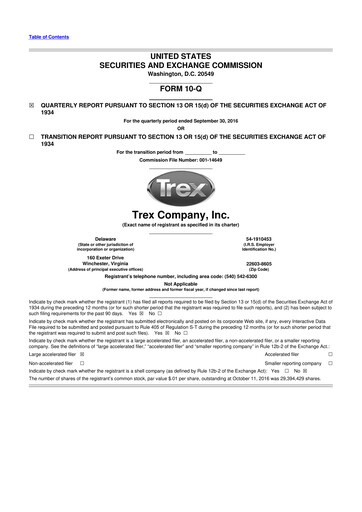 Miniature Trex 10-Q Rapport trimestriel 2016 