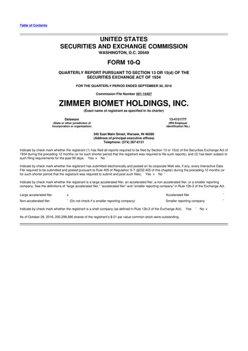 Thumbnail Zimmer Biomet 10-Q Quarterly Report FY2016 