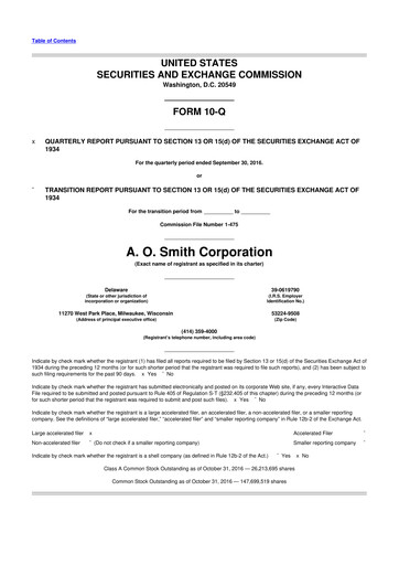 Thumbnail A. O. Smith 10-Q Quarterly Report FY2016 