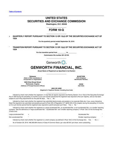 Thumbnail Genworth Financial
 10-Q Quarterly Report FY2016 