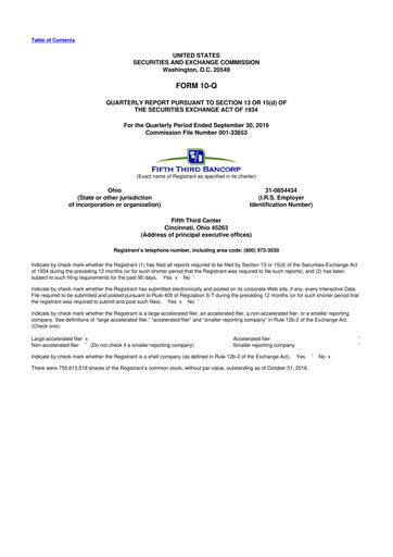 Thumbnail Fifth Third Bank
 10-Q Quarterly Report FY2016 