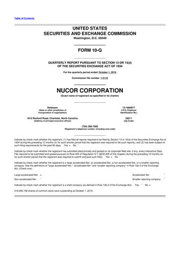 Thumbnail Nucor
 10-Q Quarterly Report FY2016 