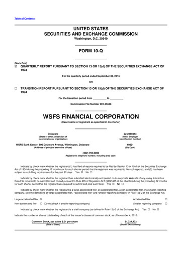Miniature WSFS Financial 10-Q Rapport trimestriel  