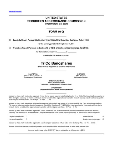 Thumbnail TriCo Bancshares 10-Q Quarterly Report FY2016 