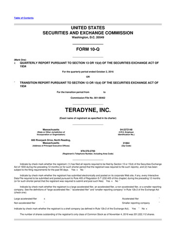 Thumbnail Teradyne 10-Q Quarterly Report FY2016 