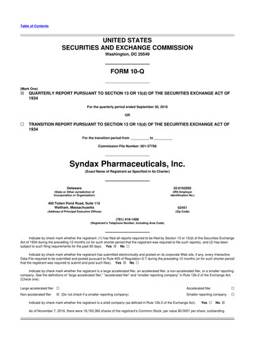 Thumbnail Syndax Pharmaceuticals 10-Q Quarterly Report FY 