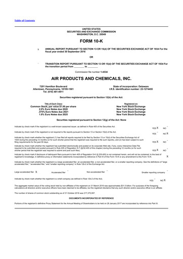 Thumbnail Air Products and Chemicals 10-K Annual Report 2016