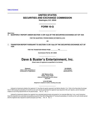 Miniature Dave & Buster's
 10-Q Rapport trimestriel 2016 
